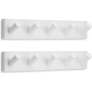 Porte Manteau Mural Blanc avec 5 Crochets (2 u), 42cm - Patere Murale en Bambou - Neuf