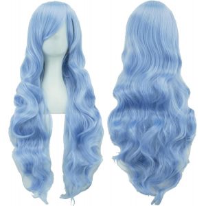 Kalanka-80cm Longue Perruque De Cosplay De Cheveux Naturels Boucl&eacute;s Avec Une Frange Color&eacute;e Halloween Costume Party Perruques Pour Les Femmes (Bleu Elfe) - Neuf