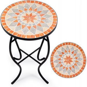 Ulteronixshop-Table d'Appoint Ronde Mosa&iuml;que en C&eacute;ramique 14"" (35,5cm) - D&eacute;coration de Patio, Porche, Terrasse, Jardin, Entr&eacute;e, Salon, Chambre &agrave; Coucher - Orange - Neuf