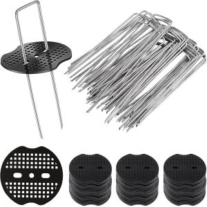 Kalanka-Avemest 50 Pcs Piquets De Fixation Jardin + 50 Rondelles,150x40x2.5 Mm Sardines De Fixation Acier Galvanis&eacute;,Garden Pegs Piquets, Pour Pelouse,Jardin,Agrafes Pour Toile De Paillage Et Gazon Sy - Neuf