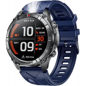 Montre Connectée Homme Sport Smartwatch: 1.52" Ronde Militaire Smart Watch Avec Appels Bluetooth Lecteur De Fréquence Cardiaque Spo2 Lampe De Poche Led Ip68 Étanche Fitness Tracker Pour Ios Android - Neuf