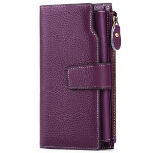 Portefeuille en cuir pour femme, grande capacité, porte-monnaie, blocage RFID, porte-chéquier, grande capacité, fermeture éclair, long portefeuille - Neuf