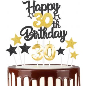 Lot De Bougies Noires Et Dor&eacute;es Pour G&acirc;teau D'anniversaire 30 Ans-D&eacute;coration De G&acirc;teau De Mariage Pour Filles Et Gar&ccedil;ons-F&ecirc;te D'anniversaire - Neuf