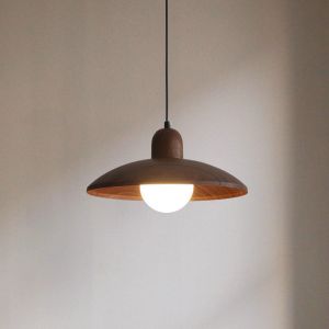 KAL-Lustre Suspension Vintage Industrielle E27 Lustre Moderne Abat-Jour En Métal Luminaire Plafonnier Rétro Bois Pour Cuisine Salle À Manger Chambre, Ø30Cm - Neuf