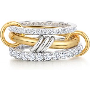 Kal-Bague Femme Argent Or Empilable Bagues Femmes Plaqu&eacute; Or 18k Alliance Femme Argent Con Zircone Bague Fian&ccedil;ailles Multicouche Promesse Phalange Grosse Bague Homme Bijoux Cadeau - Neuf