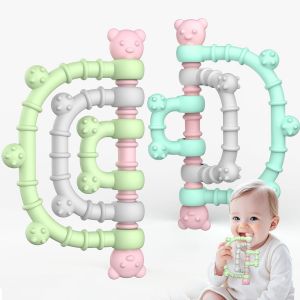 2 Pcs Anneaux De Dentition B&eacute;b&eacute; En Silicone De Qualit&eacute;,Alimentaire,Jouet De Dentition Pour B&eacute;b&eacute;,Faciles &Agrave; Saisir,Jouet De Dentition Apaisant Sans Bpa Pour B&eacute;b&eacute;s 3 6 9 24 Mois,Multicolore - Neuf