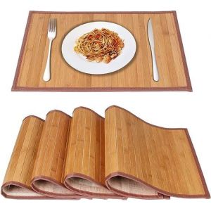 Mevronisshop-Tapis En Bambou Pour Table &Agrave; Manger, Lot De 4, Anti - Taches, R&eacute;sistant &Agrave; La Chaleur, Tapis De Table Durable Et Robuste - Neuf