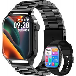 Montre Connect&eacute;e Homme, Avec 2 Bracelets R&eacute;glables, Avec La Fonction D'Appel Et L'Assistant Vocal, 100+ Modes Sportifs, Style D'Affaires, Compatible Avec Android Et Ios, Smartwatch Noir - Neuf
