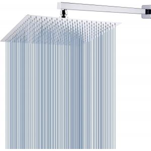 Pommeau de Douche &agrave; Effet Pluie avec Bras d'Extension, Pommeaux de Douche &agrave; Effet Pluie en Acier Inoxydable, Pommeau de Douche Carr&eacute; &agrave; Haut D&eacute;bit (Pomme de Douche 40.5cm, Bras de Douche 51cm) - Neuf