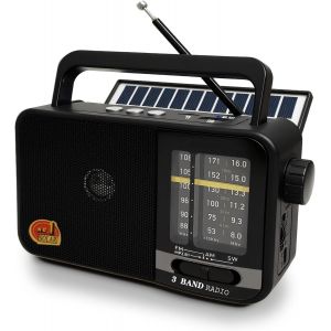Poste Radio Portable avec Panneau Solaire & Batterie 1200mAh, R&eacute;cepteur AM/FM/SW avec 8W Haut-Parleur/TWS/USB/TF, Transistor Radio a Pile luetooth pour Camping, Urgences et Ext&eacute;rieures (Noir) - Neuf