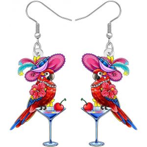 Kal-Boucles D'oreilles Perroquet Tropical En Acrylique Bijoux De Plage Hawaïens Cadeaux D'été Pour Femmes Accessoires De Plage Vacances Margarita Décorations De Fête - Neuf