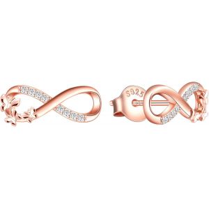 Kal-Boucles D'oreilles Femme Fille, Boucle D'oreille En Argent 925, Boucle D'oreille Papillons Volants Et Symbole De L'infini, Boucle D'oreille Papillon Mignon, Zircon Incrusté, Fantaisie - Neuf