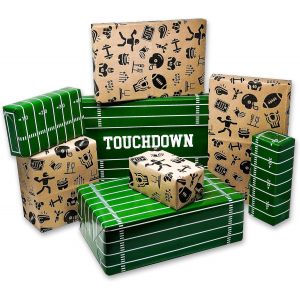 Papier Cadeau De Football Américain - 8 Feuilles De 70 X 50 Cm: 4x Motifs De Terrain & 4x Motifs D'icônes De Football Sur Papier Kraft - Emballage Cadeau Pour Anniversaire, Noël - Neuf