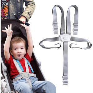 Harnais 5 Points Pour Poussette, Sangles De S&eacute;curit&eacute; Ceinture De S&eacute;curit&eacute; Pour Chaise Haute Ceinture Attache S&eacute;curit&eacute; R&eacute;glable Confort Ceinture S&eacute;curit&eacute; Pour Enfant B&eacute;b&eacute; Landau, Gris - Neuf