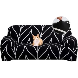 CAUC-Housse de Canap&eacute; Extensible 2 Place Couverture Canap&eacute; avec Accoudoirs Moderne Couvre Canap&eacute; Elastique Universelle Rev&ecirc;tement de Canap&eacute; Housse de Protection,Ligne Noire - Neuf