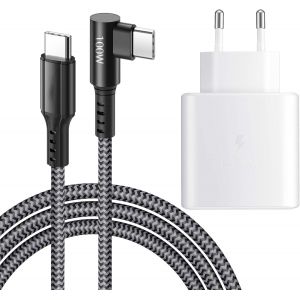 JGD-Chargeur Rapide USB C 45 W Adaptateur Secteur Super Rapide avec C&acirc;ble en Nylon de Type C (2 m, 100 W) pour Samsung Galaxy S25/S24/S23/S22/S21 Ultra/S25+ S24+ S20 FE/Note 10+/Tab S9 S8 S7 S10 Ultr - Neuf