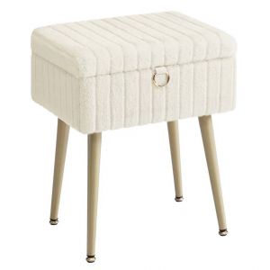 Tabouret De Coiffeuse Tabouret Avec Rangement Repose-Pieds 30 X 40 X 50 Cm En M&eacute;tal Rembourr&eacute; Pieds R&eacute;glables Pour Salon Chambre Dressing Beige Helloshop26 12_0008034 - Neuf
