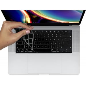 LORANKA-Coque Clavier AZERTY pour Apple MacBook Pro 14 & 16 Pouces (d&egrave;s 2021 - M1) Air 13" (d&egrave;s 2022 - A2681 M2) Air 15 (d&egrave;s 2023 - A2941) - Protection Silicone Couverture Anti Poussi&egrave;re Noir - Neuf