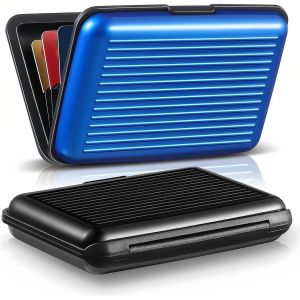 KALANKA-2 Pièces Porte Carte de Crédit en Aluminium, Porte Carte Bancaire Aluminium, Porte Cartes Anti-RFID, Etui Carte, 6 Slots pour Vos Cartes de Crédit, pour Hommes et Femmes(Bleu/Noir) - Neuf