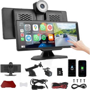 Ecran Carplay Voiture avec Carplay sans Fil Android Auto, CarPlay Voiture, avec Dashcam Avant 2K, Caméra Arrière 1080P, Portable, écran Tactile de 10,26 Pouce avec Bluetooth/GPS/FM/AUX/Lien - Neuf