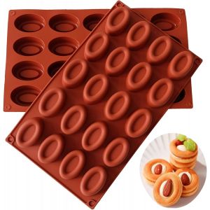 2 Pièces Petit Moule En Silicone,Moule À Kouglof En Silicone,Moule À Gâteau En Silicone,Avec Revêtement Antiadhésif,Pour Muffins,Gâteaux,Pudding (Marron,20 Trous) - Neuf