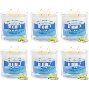 TIANYI-Lot de 6 bougies à la citronnelle pour l'extérieur, 2 mèches sans fumée, longue durée de combustion pour jardin, barbecue, camping, terrasse, extérieur, intérieur, cire de soja naturelle - Neuf