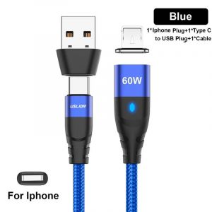 60w Pd Câble De Chargeur Rapide Usb C À Type C Micro Cordon De Données Magnétique 3a Câble Usb Pour Iphone 13 Macbook Huawei Samsung S22-1m-For Iphone Blue - Neuf