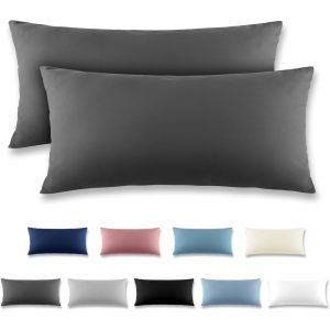 Cauc-Taie Oreiller 40x80 Gris Fonc&eacute; - Lot De 2 Taies D'oreillers 40 X 80 Carr&eacute; En Microfibre Bross&eacute;e, Housse Oreiller Coussin Oreiller Avec Fermeture &Eacute;clair - Neuf