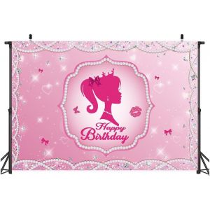 SUBZONAL-1,5 x 1 m Toile de Fond &agrave; Th&egrave;me Poup&eacute;e Fille pour Anniversaire, F&ecirc;te, Baby Shower,Princesse, Fille, Anniversaire,F&ecirc;te, Table, Banni&egrave;re, Accessoires Photo - Neuf