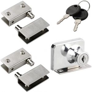 Charni&egrave;re de porte en verre pivotante &agrave; 90&deg;, serrure d'armoire en verre &agrave; double ouverture, serrure de s&eacute;curit&eacute;, verre sans per&ccedil;age, acier inoxydable, compatible avec verre de 5 &agrave; 8 mm, 409 (double - Neuf