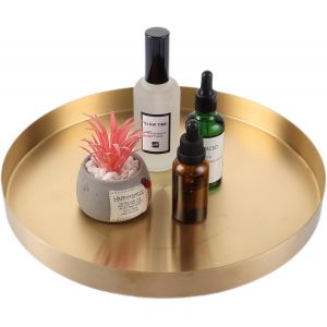 Checarzhn--No1-Plateau Décoratif Rond, Plateau De 30 Cm Doré, Plateau De Service, Assiette Décorative, Assiette De Présentation En Acier Inoxydable Doré, Plateau Décoratif En Métal Pour Couronnes De - Neuf