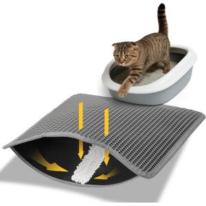 Kalanka-Tapis De Litière Chat 58x42cm, Double Couche Nid D'abeille, Imperméable Et Lavable, Antidérapant, Résistant À L'urin Tapis De Litière Pour Chat, Gris - Neuf