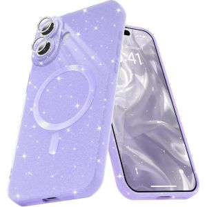 Sjzg-Coque Magn&eacute;tique Pour Iphone 16 Plus Etui &Agrave; Paillettes Brillant Compatible Avec Magsafe Charge Sans Fil Housse De Protection Antichoc Pour Appareil Photo Glitter Silicone Tpu Souple,Mauve - Neuf