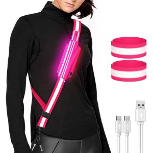 Acdsgd-Ceinture R&eacute;fl&eacute;chissante &Agrave; Led Pour Marcher La Nuit, Haute Visibilit&eacute;, &Eacute;quipement De S&eacute;curit&eacute; R&eacute;glable Pour Course De Nuit, Ceinture De Course Lumineuse Avec Sac De T&eacute;l&eacute;phone/Brassard Pour Coureurs, - Neuf