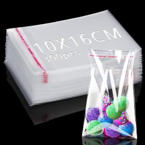 300 Pièces Sac Plastique Transparent 16x10cm Sachet Cellophane Sacs Auto-adhésifs Plastique OPP Sachet Biscuit Sachet Emballage Transparent Petits Sac Bonbon pour Chocolats Bijoux Cadeau Noel - Neuf