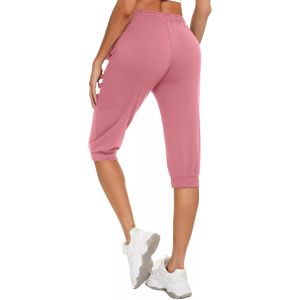 Pantalon Sport Femme Léger 3/4 Pantacourt Jogging Décontracté Respirant Et Confortable Pantalon De Sport Femme Taille Haute Avec Cordon De Serrage Et Poches - Neuf