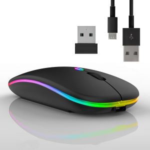 Souris sans Fil Rechargeable Souris Bluetooth Ergonomique,Souris Gamer Ordinateur 3DPI silencieuse r&iquest;&iquest;tro&iquest;&iquest;clair&iquest;&iquest;e de 7Couleurs avec r&iquest;&iquest;cepteur USB 2,4 GHz (Noir) - Neuf