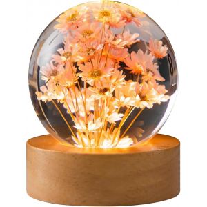 Kal-Veilleuse En Forme De Boule De Cristal En Forme De Fleur De 6,1 Cm En Résine Époxy Avec Base En Bois, Boule De Cristal Amovible, Lampe De Table Pour Chambre À Coucher, Décoration D'ambiance - Neuf