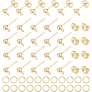 Kal-Pcs Clous D'oreilles Avec Boucles Avec 100 Dos De Boucle D'oreille Avec 100 Anneaux Ouverts Hypoallergénique 304 Boucles D'oreilles Dorées Acier Inoxydable Pour La Fabrication De Bijoux - Neuf