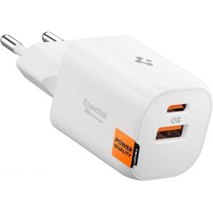 Essential Chargeur USB-C 35W 2 Ports GaN, PD3.0, PPS, QC3.0, Compact, Charge Rapide pour iPhone 17/16/15/14 Pro Max Air, Galaxy S25/S24/S23 Ultra, Pixel 10/9 Pro Fold XL, iPad - Blanc - Neuf