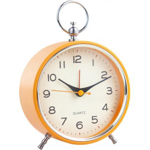 KAL-Réveil Analogique Sans Tic-Tac - Rond - Rétro - Pour Chambre À Coucher - Avec Veilleuse - Snooze - 4,3"" - Alarme Esthétique - Vintage - Silencieux - Pour Enfants - Orange - Neuf