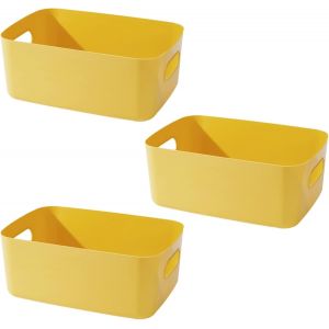 3 Pièces Panier de Rangement en Plastique,Panier Plastique Rangement,Pour organiser des boîtes de rangement empilables avec poignées (jaune) - Neuf
