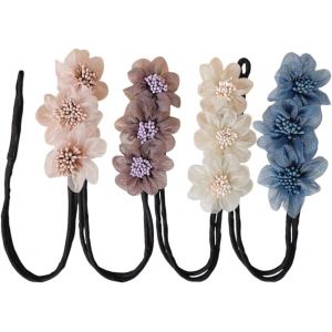 Chignon Magique Bandeau Chignon, 4 Pcs Fleur Pince &Agrave; Cheveux En Tissu, Fabricant De Chignon De Cheveux Accessoire, Coiffure Donut Bun Maker, Pour Femmes Et Filles - Neuf