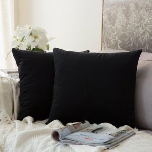 Lot de 2 Housses de Coussins en Velours Décoratif Canapé Taie d'oreiller Super Lisse Doux Confortable Decoration Maison Salon Chambre pour Canapé 60X60CM Noir - Neuf