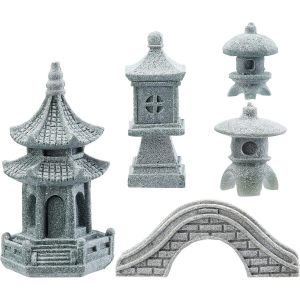 Mevronisshop-5 Styles Lanterne Pagode Statue De Jardin Lampe Pagode Japonaise Lanterne Pierre Passerelle Figurines Pour Paysage Balcon Jardin Patio Porche Cour Art Ornement - Neuf