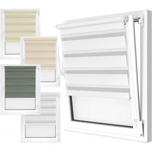 Store Double En 4 Couleurs & En 8 Tailles - Avec Fixation Par Pinces Sur Le Cadre De Fen&ecirc;tre Et Rail De Support Fixe - Montage En 3 &Eacute;tapes Tr&egrave;s Facile, Env. 80 X 210 Cm, Blanc - Neuf