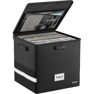 JEXNOVASHOP-Boîte de rangement ignifuge pour disques vinyles - Avec serrure - Pour plus de 100 disques vinyles - Boîte de rangement pliable pour ranger des albums précieux, Noir , 33 x 33 x 33cm, Poc - Neuf