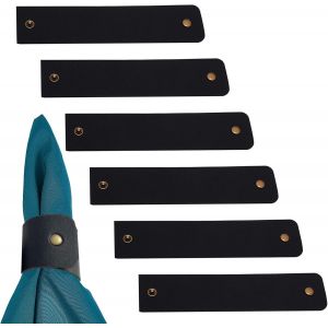 Ensemble De 6 Rustique En Cuir Noir Ronds De Serviette Serviette Boucle Titulaire Pour La Saint-Valentin D&icirc;ner D'anniversaire De Mariage De No&euml;l, D&eacute;coration De La Maison - Neuf
