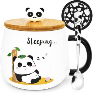 Panda-Tasse Avec Couvercle-Tasse &Agrave; Caf&eacute; Amusante En C&eacute;ramique-400 Ml-Tasse &Agrave; Th&eacute; Avec Cuill&egrave;re Et Soucoupe-Cadeau D'anniversaire Pour Femmes,Hommes,Amis Et Gar&ccedil;ons - Neuf