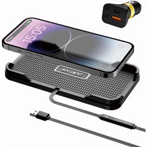 JGD-Chargeur de Voiture sans Fil, Polmxs 15W Rapide sans Fil, Tapis de Chargement sans Fil Antid&eacute;rapant pour T&eacute;l&eacute;phone de Voiture avec 36W de Type-C USB pour iPhone 14/13/12/11 Pro, Samsung S22/S21/S - Neuf